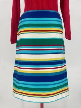 Talbots 100% Cotton Nautical Multicolor Striped Primary Color Knee Length Skirt